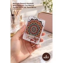 5 Adet El Aynası Mandala Desenli Hareketli Sulu Tasarımlı Cep Makyaj Aynası 8,5 6 Cm, Hand Mirror Sarı