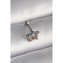 316l Çelik Gümüş Renk Renkli Zirkon Taşlı Yıldız Model Tragus Piercing Diğer