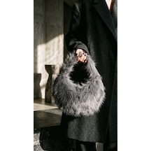 Mmb-trade Gri Peluş Kadın El Çantası Yumuşak Tüylü Astarlı Mini Omuz Çantası Mmbz