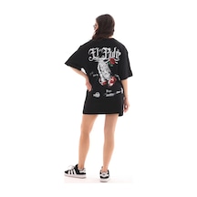 Bet's Unisex Bisiklet Yaka Baskılı Oversize T-shirt - Siyah Siyah