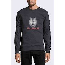 Wolf Alpha Baskılı Füme Erkek Örme Sweatshirt
