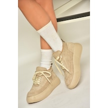 Fox Shoes T811845302 Bej Süet Kalın Tabanlı Kadın Ayakkabı Bej-süet Bej