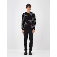 Siyah Doğal Yün Dokulu Regular Fit Kazak 801838 Siyah