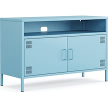 Pera Tv Ünitesi, Tv Dolabı,2 Kapaklı, Açık Raflı 100,50 X 40 X 64,50 Cm Ral 5024 Mavi