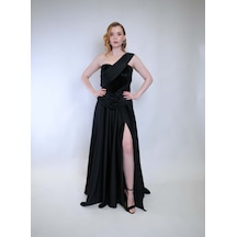 Crystalia Opia Dress Saten Kadife Detaylı - Siyah Siyah