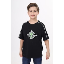 Toontoy Kids Toontoy Erkek Çocuk Baskılı Bisiklet Yaka Kısa Kollu Tişört - Biye Detaylı Gri