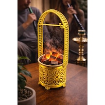 Elenor Hediyelik Altın Renk Nargile Közü Kovası Metal Közlük, Dekoratif Nargile Kömür Taşıma Aksesuarı 42cm