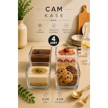 4 Adet Viana Çok Amaçlı Kare Magnolia Cup Tatlı Çerez Dondurma Kasesi 8x8 Cm Şeffaf
