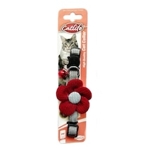 Catlife Çıngıraklı Çiçekli Kedi Boyun Tasması Bordo 30 CM