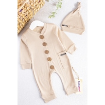 Babymod Natural Düğmeli Şapkalı Kız/Erkek Bebek Tulum Takım