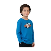 Düz Yuvarlak Yaka Nevver Give Baskı Detaylı Erkek Çocuk Sweatshirt Mavi