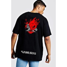 Startmore Cyberpunk 2077 Samurai Oversize Sırt Baskılı Siyah Tişört Siyah