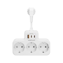 Akım Korumalı Priz, 3 Priz Soketi Ve 2 Usb Girişi İle Güvenli Şarj