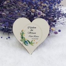 Yeşil Çiçekli Kalp Ahşap Nikah Magnet Uv Baskı Nişan Hed 30 Adet