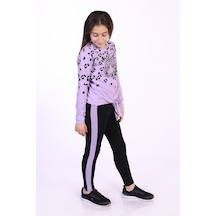 Toontoy Kids Toontoy Kız Çocuk Leopar Baskılı Taytlı Takım Lila
