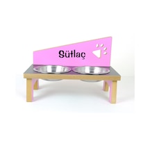 Ahşap, Çelik Kâseli, Özel Isimli Kedi-köpek Mama Ve Su Kabı Stantı- Pembe-antr.-pembe-2 350 Ml.