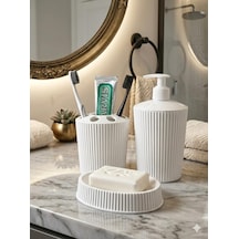 3'lü Beyaz Banyo Seti, Porselen Görünümlü Plastik Sıvı/katı Sabunluk Ve Diş Fırçalık Diğer