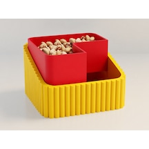 3d Baskı Fıstık Kasesi - Çift Hazneli Kabuk Ayırıcı Sunum Kasesi - Sarı Kırmızı