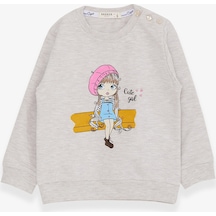 Breeze Kız Çocuk Sweatshirt Sevimli Kız Baskılı 1.5-5 Yaş, Bej Melanj-bej Melanj Bej Melanj
