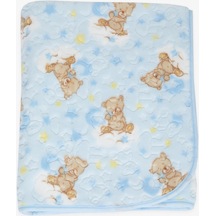 Breeze Golden Yenidoğan Bebek Battaniyesi Emboss Kabartma Ayıcık Desenli Mavi - Mavi