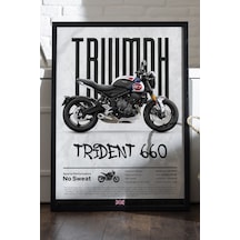 Triump Trident 660 Siyah Ahşap Çerçeveli Poster, Dekoratif Motosiklet Duvar Tablosu