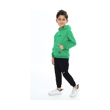 Toontoy Kids Toontoy Erkek Çocuk 2'li Takım Baskılı Kapüşonlu Cepli Sweatshirt & Beli Paçası Lastikli Cepli Jogger Eşofman Altı - Renk Bloklu & 2 İplik Çimen Yeşili