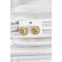 316l Çelik Gold Renk Desenli Top Model Kadın Küpe Tj-bkp11811 Çok Renkli