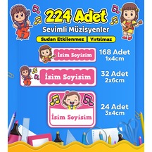 Sevimli Müzisyen Temalı Okul Kreş Kişiye Özel İsim Etiket Seti - Model 502 Çok Renkli