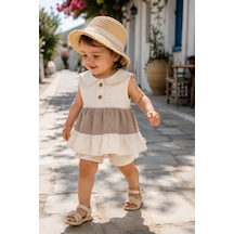 Babyhola Katlı %100 Pamuk Kız Çocuk Yazlık Şortlu Takım 2403 Kahverengi