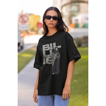 Billie Eilish Özel Tasarım Unisex Tişört, Oversize Şarkıcı Tişört Siyah