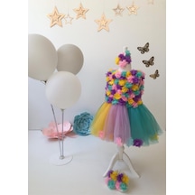 Hayy Baby Kids Wear Renkli Tüllü Çiçekli Tütü Elbise Lila Yeşil Pembe Sarı