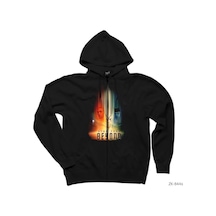 Star Trek Beyond Cover Siyah Fermuarlı Kapşonlu Sweatshirt Siyah