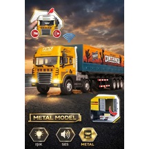 Metal Kabin Işıklı Sesli Konteyner Tır Oyuncağı - 38 Cm Büyük Boy Çek Bırak Kamyon
