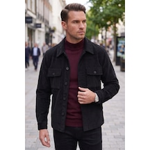 Rizzup Erkek Slim Fit Fitilli Kadife Siyah Ceket %100 Pamuk Düğmeli Cepli Astarsız 2701104