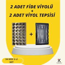 2 Adet Fide Viyolü + 2 Adet Viyol Tepsisi Set Fidelik Fide Yetiştirme Seti Seçimli 24 Göz Yuvarlak