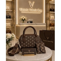 Housebags Midnight New Trend El Ve Omuz Çantası + Cüzdan Charm Acı Kahverengi