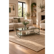 Teknor Şeffaf Camlı Yeşil Orta Sehpa Çift Raflı Modern Tasarım 90 50 46 Cm