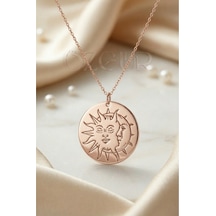 925 Ayar Gümüş Ay Ve Güneş Figürlü Madalyon Kolye Rose Gold