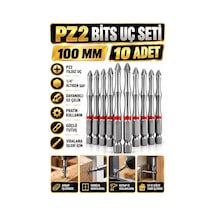 Pz2 Yıldız Uzun Bits Uç Seti 100 Mm 10 Adet S2 Çelik 1/4 İnç Altıgen Şaftlı Tornavida Vidalama Ucu