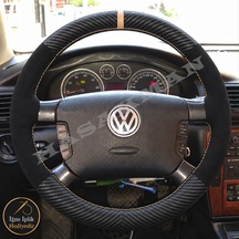 Volkswagen Bora Dikme Direksiyon Kılıfı Alcantara Süet Mat Karbon Bej Yüzük Ve Dikiş 4 Kollu-highline 2000-2005