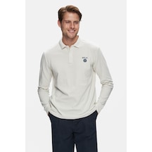 Ucla Maxwell Bej Polo Yaka Baskılı Standard Fit Erkek Sweatshirt Bej