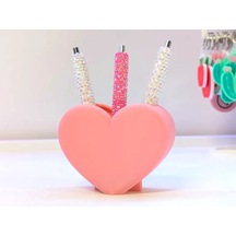 3d Baskı Kalp Şekilli Kalemlik - Masaüstü Organizer - Pembe Çok Renkli