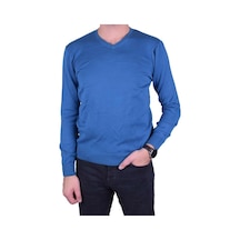 Erkek V Yaka Triko Kazak Mavi Regular Fit Pamuklu, Ot-Kzk-20003 Mavi