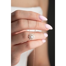 925 Ayar Gümüş Rose Kaplama Işıltılı Tektaş Güneş Kolye Rose Gold