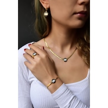 Papatya Silver 925 Ayar Gold Kaplama Mineli Lotus Çiçeği Kolye-Bileklik-Yüzük-Küpe Set