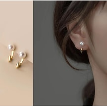 Şık İncilli Damla Çelik Küpe - Kararmaz, Antialerjik -yeni Moda Gold Kaplama