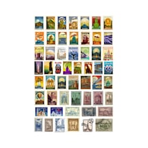 54 Adet Vintage Retro Pul Koleksiyonu Sticker Seti - Etiket Seti Scrapbook Bullet Journal Çok Renkli