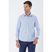 İmza Mavi Uzun Kollu Bez Ayağı Sert Yaka Cepsiz Pamuklu Basic Slim Fit Dar Kesim Gömlek 1004235357 Mavi