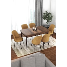 Canisa Concept Kor Serisi 70x114 Açılabilir Mutfak Masası Takımı Barok Desen Masa 6 Cappucino Sandalye Masa Barok Sandalyeler Cappucino
