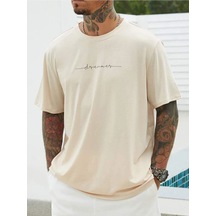 Flood Of Style Erkek Bej Dreamer Baskılı Oversize Bisiklet Yaka Tshirt